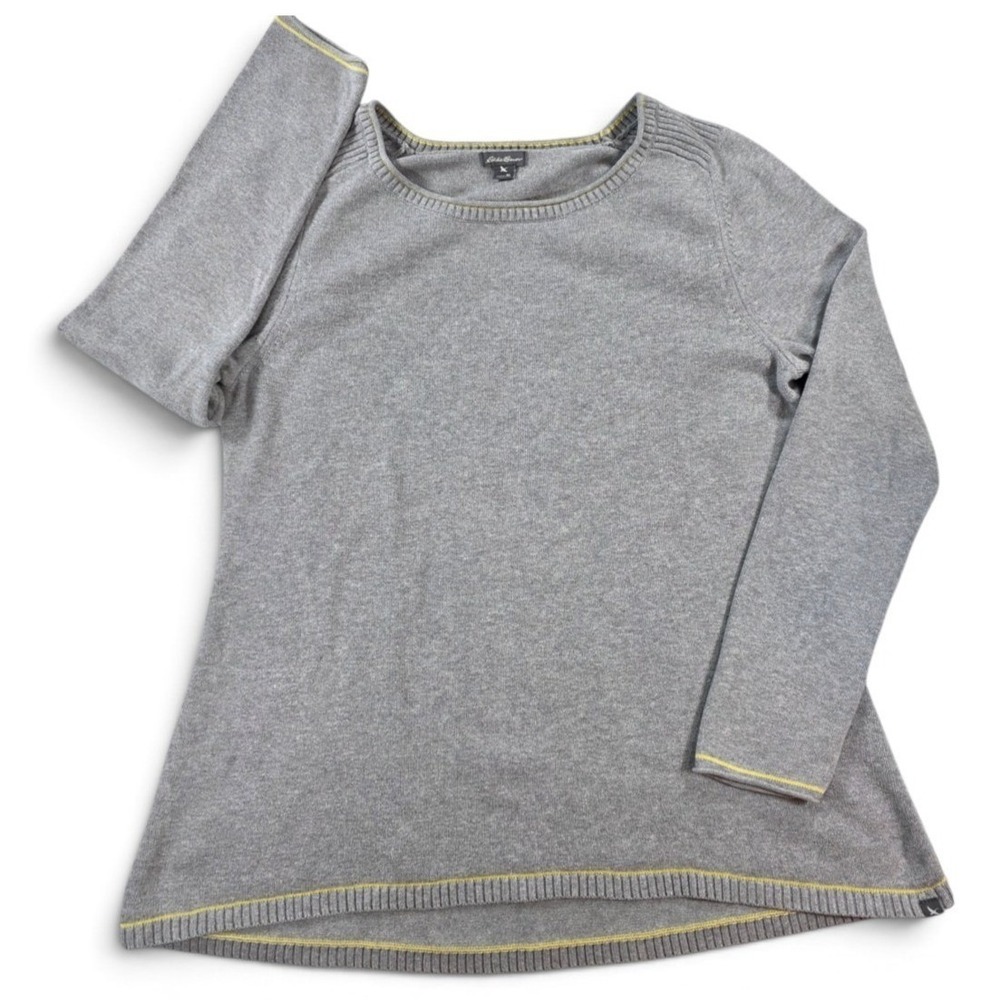 Eddie Bauer Contrast Trim Cotton Blend Knit Sweater Gray XL Womens Top Layering